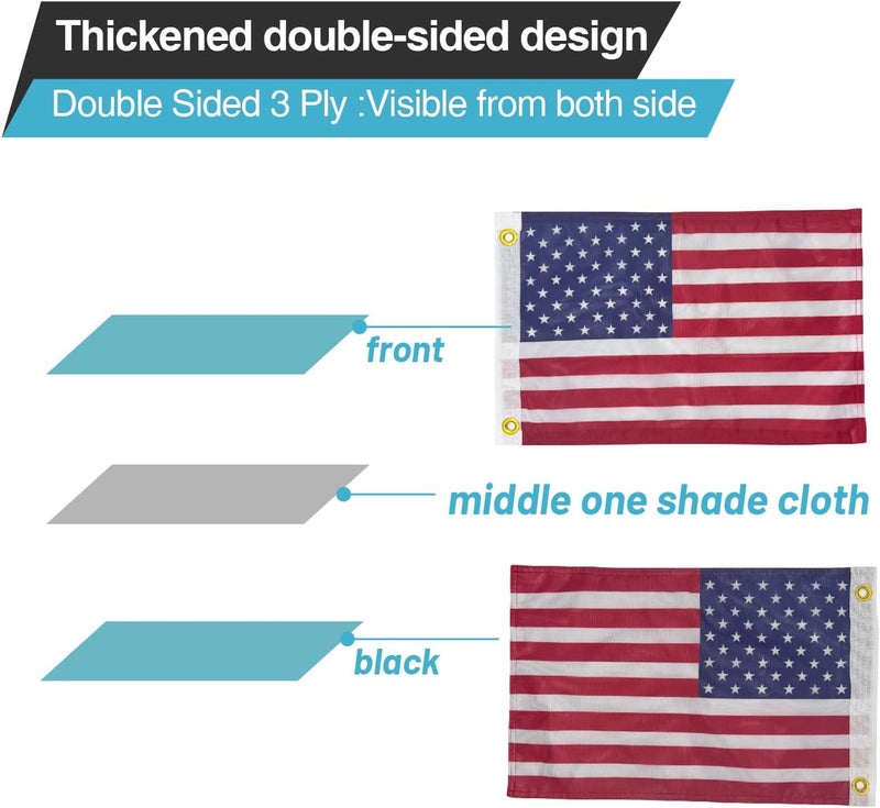 cezelux 2 Pack American Flags, Offroad Flags for Whip Lights or Antenna Flag Poles, 12" x 18" Double Sided Whip Lights Accessories, America Whips Flags for UTV ATV Can-Am Polaris RZR SXS Boats Ulti Offroad (American Flag 2 Pack) - Image 3